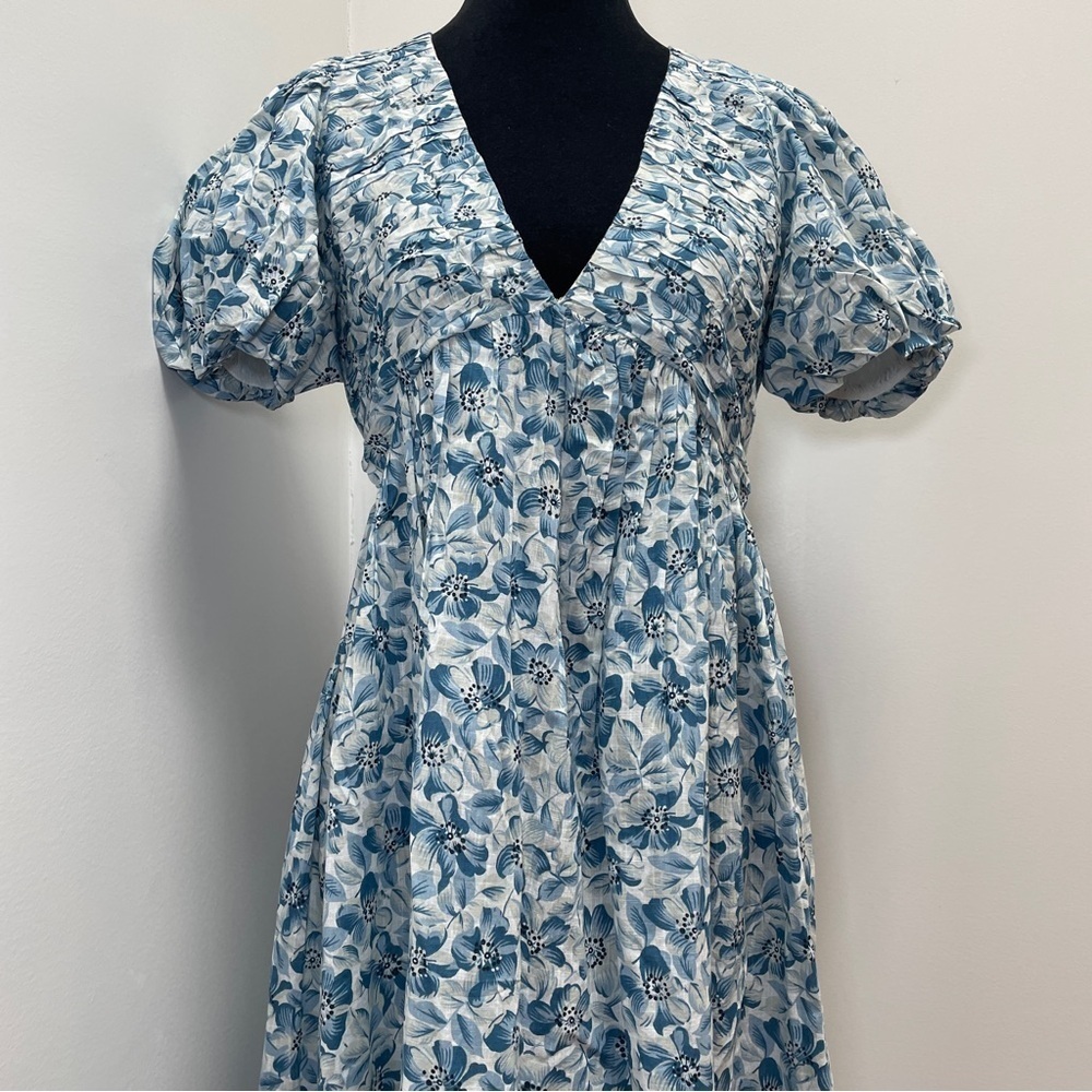 NEW! The Great.- The Gallery Dress Light Sky Pressed Floral Size S Blue - Picture 6 of 16